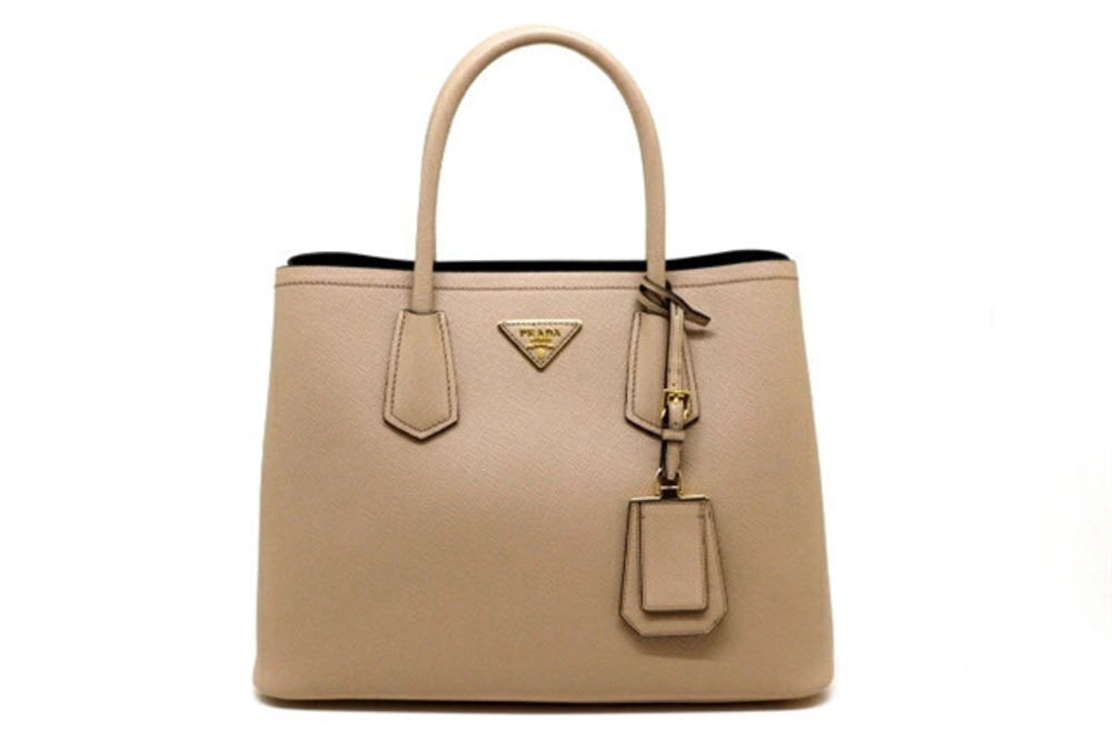Prada Double Bag Saffiano Leather Pink Beige Cream